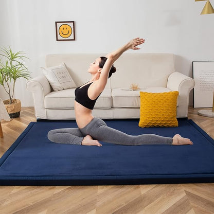 MAXYOYO Black Coral Velvet Area Rug, Thick Japanese Tatami Mat Living Room - Image 3