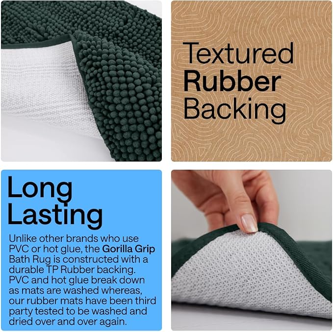 GORILLA GRIP Bath Rug Mat 36x24, Thick Soft Absorbent Chenille, Quick Dry - Image 3