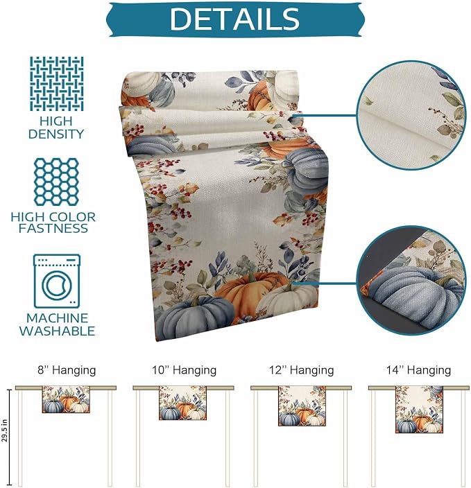 Fall Thanksgiving Table Runners 60 Inches Long, Cotton Linen Fabric Autumn - Image 6