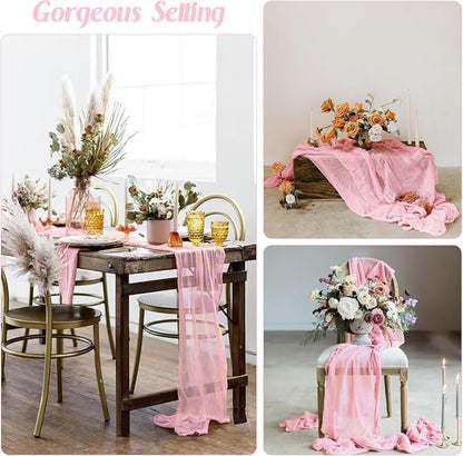 Pink 10FT Cheesecloth Table Runner Boho Gauze Fabric Table Runner Rustic Sheer - Image 6