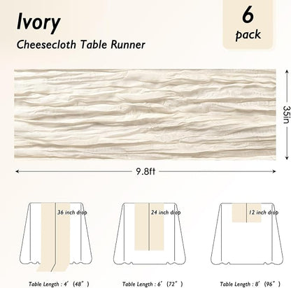1 Pack Ivory White Cheesecloth Table Runner 120 Inch Boho Wedding Decor | - Image 2