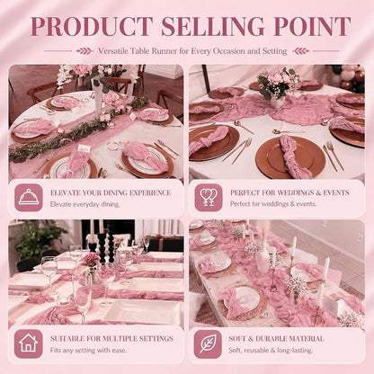 12 Pack Dusty Rose Cheesecloth Table Runner 17x108 Inch Boho Rustic Semi Sheer - Image 7