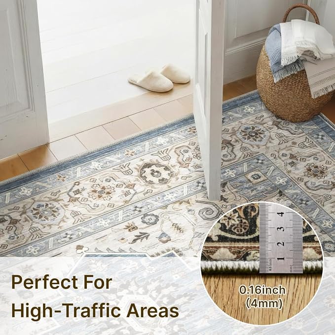 5x7 Area Rug for Living Room-Vintage Farmhouse Boho Floral Washable Stain - Image 5
