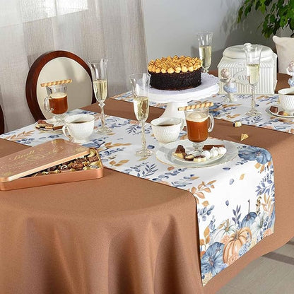 Blue Pumpkin Fall Table Runner 72 Inches Long, Thanksgiving Floral Eucalyptus - Image 5