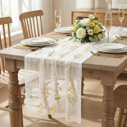 Artoid Mode Wildflower Floral Milky White Gauze Embroidery Table Runner 120 - Image 2