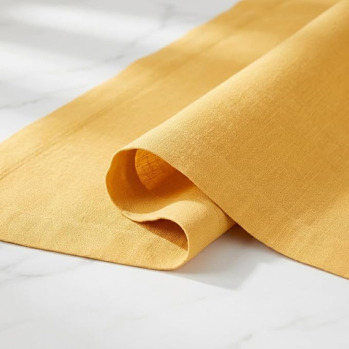 Solino Home 100% Pure Linen Table Runner Mustard Yellow, Fete 14 x 90 in | - Image 4