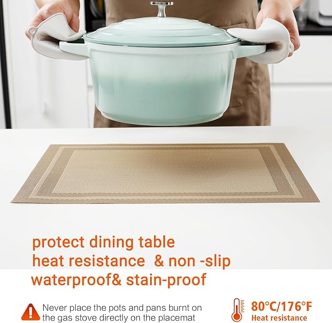 Placemats Set of 6, Vinyl PVC Heat Resistant Washable Placemats Set, Non Slip - Image 4
