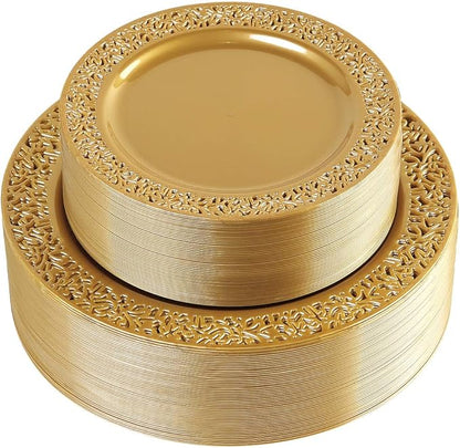102 PCS Brown Gold Plastic Plates, Lace Design Disposable Plates, BPA Free by I00000