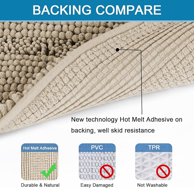 H.VERSAILTEX Bath Rugs for Bathroom Non Slip Bath Mats Thick Chenille Striped - Image 4