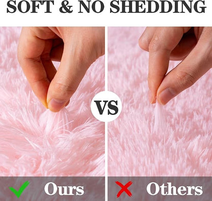 Round Pink Rug for Bedroom, 6 ft Circle Area Rugs for Living Room, Soft Fluffy - Image 5
