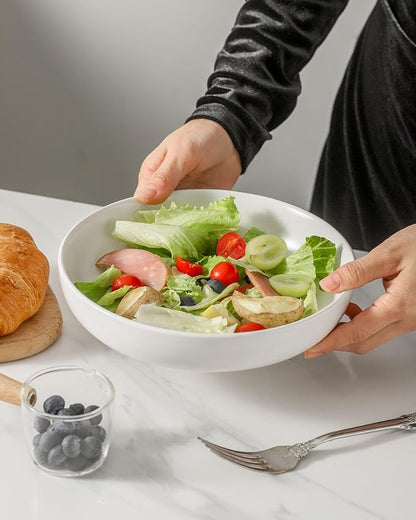 Pasta Bowls Set of 2, 34 oz Deep Salad Bowls, Stoneware Bowl Plates - Image 3