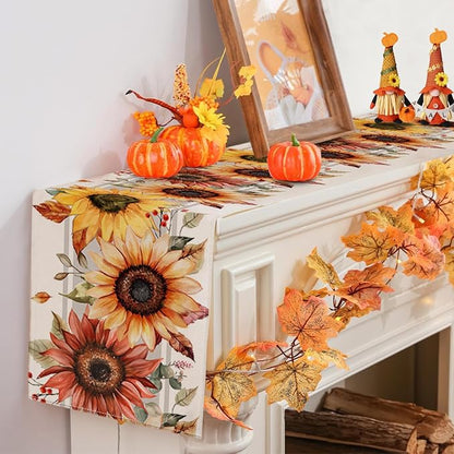 RABUSOFA Fall Table Runner 13x60 Inch Sunflower Fall Decor - Image 6