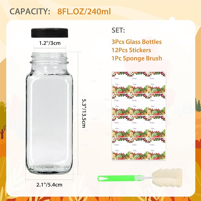 AuroTrends 8 oz Glass Juice Bottles 3-Pack - Image 5