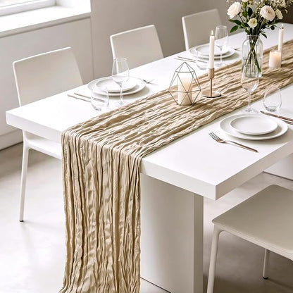 10 Pack Beige Cheesecloth Table Runner 21 x 120 Inch Boho Gauze Sheer Table - Image 4