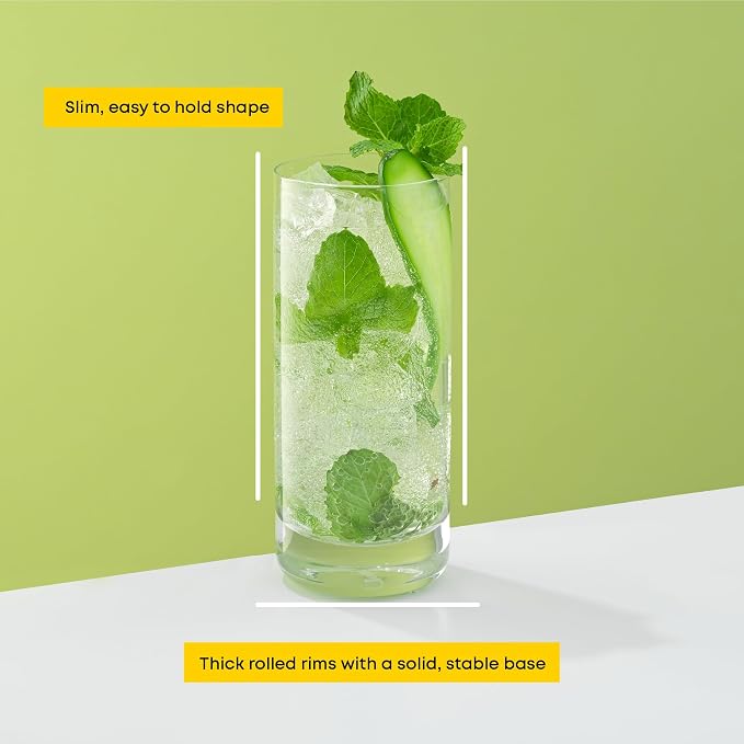 JoyJolt Faye 13oz Highball Glasses, Mojito Glass Cups, Tom Collins Bar Glassware - Image 5