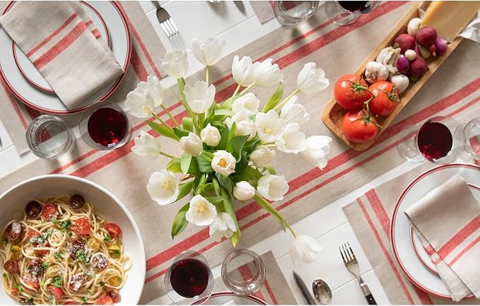 Solino Home 100% Pure Linen Table Runner, 14 x 144 in, French Stripe | Table - Image 3