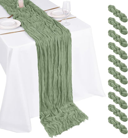 10 Pack Sage Green Cheesecloth Table Runner 17x108 Inch Boho Gauze Cheese Cloth by Unknown