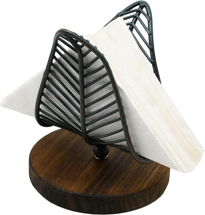 OwlGift Freestanding Modern Napkin Holder w/Golden Turquoise Wrought Iron Leaf - Image 4