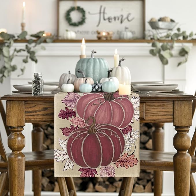 Artoid Mode 210 GSM Fall Table Runner 13x72 Inch Home Party Decor | Pink - Image 2