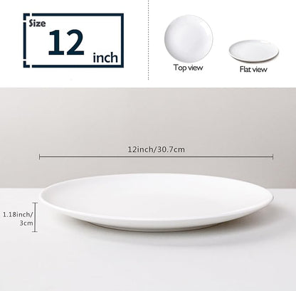 Serving Platters Set of 4, 12 Inch White Ceramic Serving Plates, Round Platters - Image 2