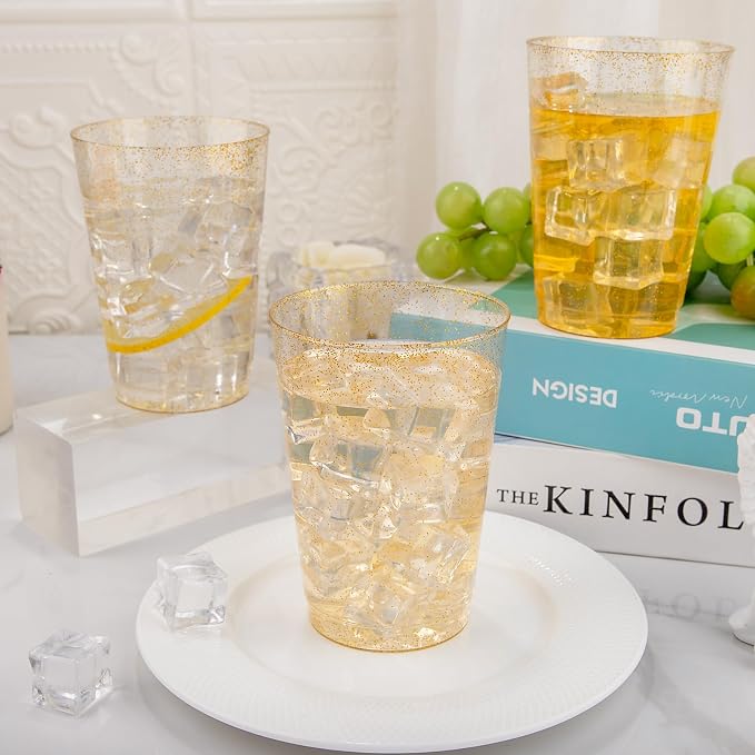 I00000 200 Pack 12 oz Gold Glitter Plastic Cups, Disposable Plastic Wine - Image 7