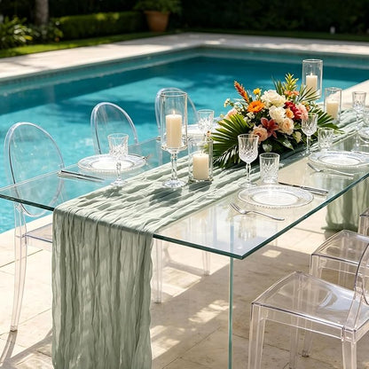 3 Pack Sage Green Cheesecloth Table Runner 21 x 120 Inch Boho Gauze Sheer Table - Image 5