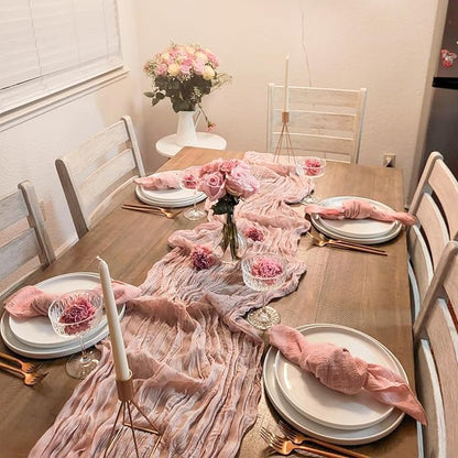 10 Pack Dusty Pink Spring Summer Cheesecloth Table Runners 35x120 Inches - Image 3