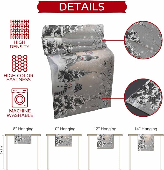 Christmas Snowman Table Runners 72 Inches Long, Cotton Linen Fabric Snowflake - Image 8