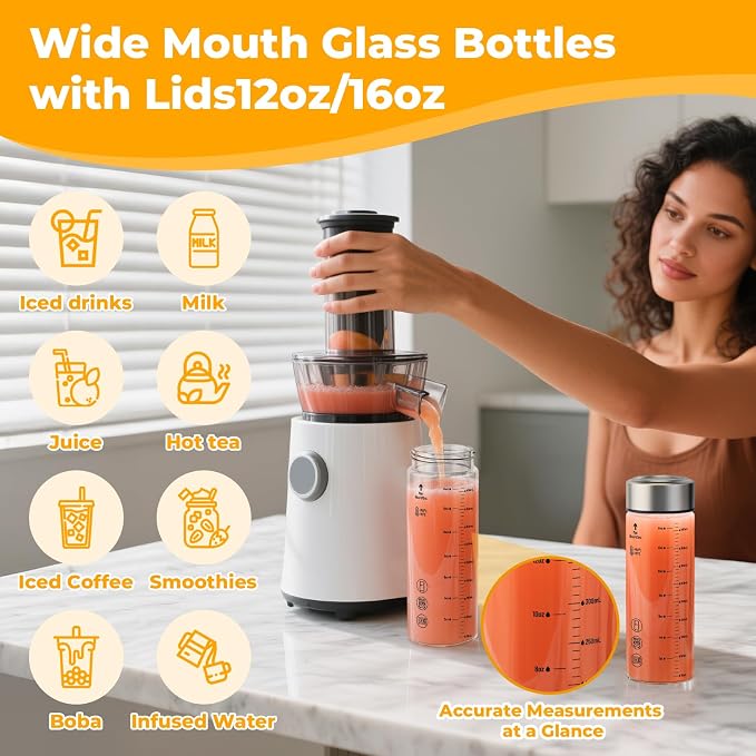 Sursip Wide Mouth Borosilicate Glass Juice Bottles 16oz 4 Pack - Image 4