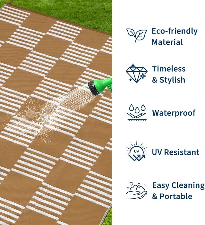 Garvee Waterproof Outdoor Rug 6x9, Checkered Foldable Plastic Straw Patio - Image 2