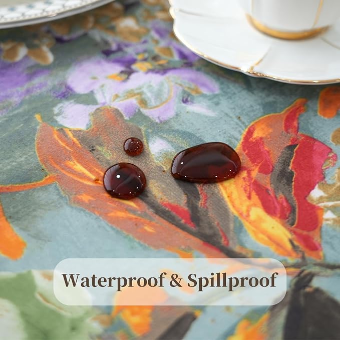 Green Table Runner, Cotton Polyester Print Floral Table Runner, Waterproof - Image 4