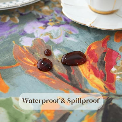 Rustic Cotton Polyester Green Table Runner, Waterproof Seasonal Print Floral - Image 4