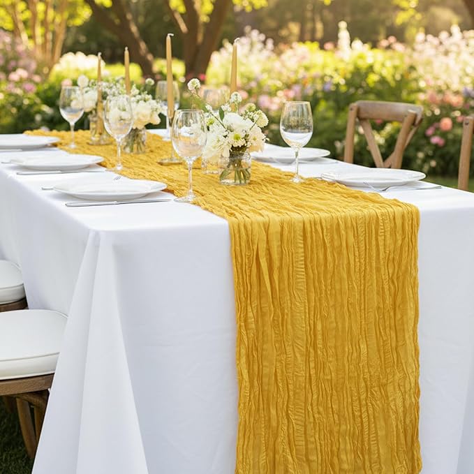 1 Pack Gold Cheesecloth Table Runner 120 Inch Boho Wedding Decor | Cheesecloth - Image 7