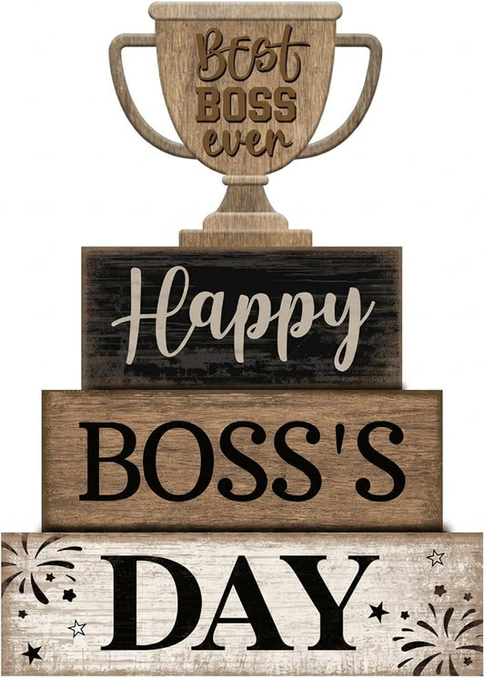 Moucuny 4 Pcs Boss's Day Table Decoration Rustic Trophy Wooden Blocks Decor by Moucuny