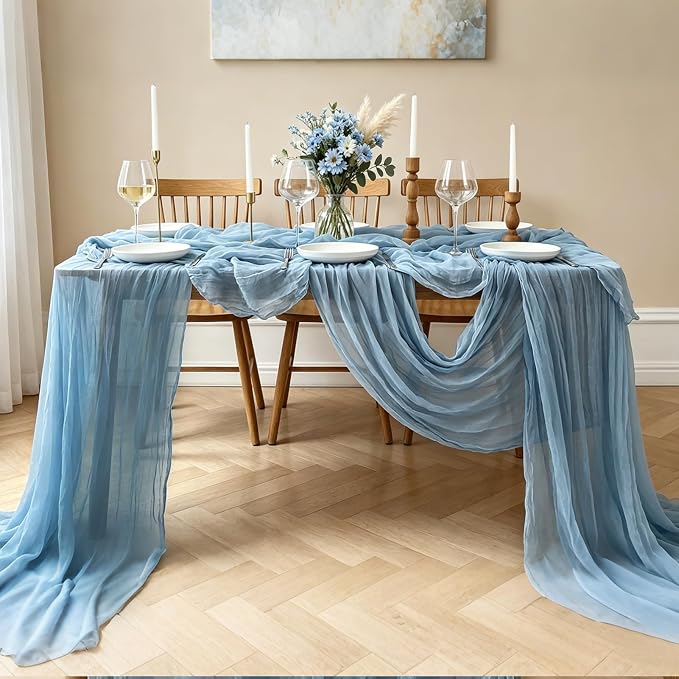 6Pcs Blue Table Runner, 10FT Dust Blue Cheesecloth Table Runners 35*120inch - Image 7