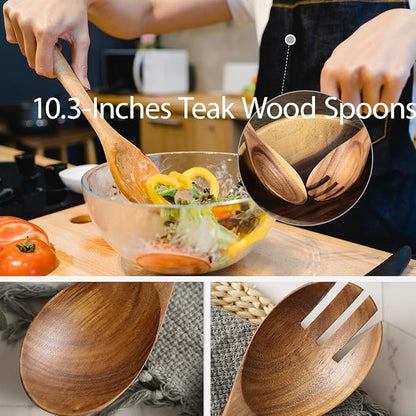 Teak Wooden Forks for Salad Serving Set of 2, 10.2-Inch Teak Wooden Serving - Image 2