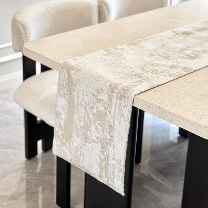 Beige Table Runner, Cotton Polyester Kitchen Dining Table Decoration by ZIWUROAD