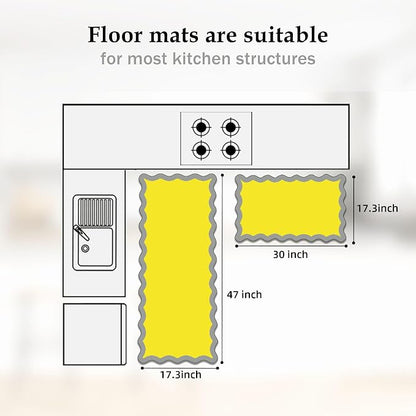 Arenarug Scalloped Yellow Gray Kitchen Mats Rugs Sets of 2 Cushioned Anti - Image 7