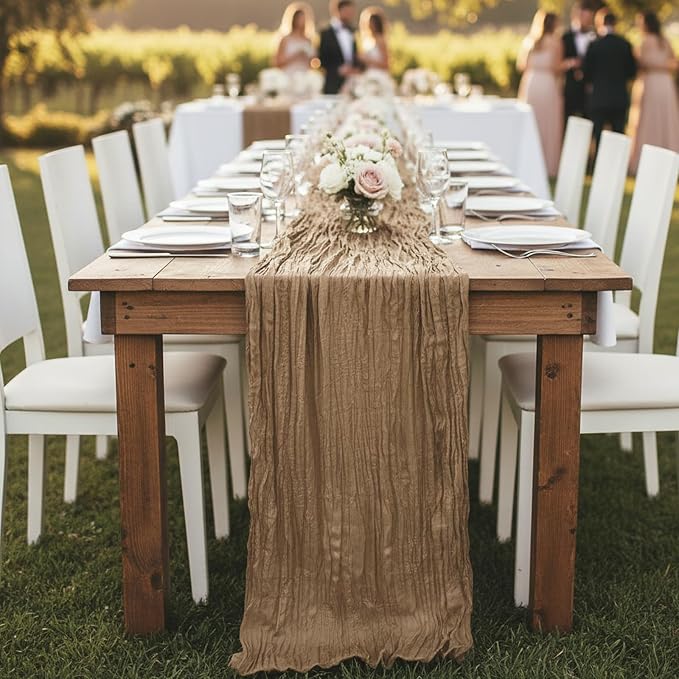1 Pack Nude Cheesecloth Table Runner 120 Inch Boho Wedding Decor | Cheesecloth - Image 8