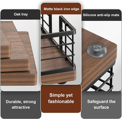 Wican Guest Towel Holder Tray for Bathroom, Oak and Iron Napkins Holder | - Image 4