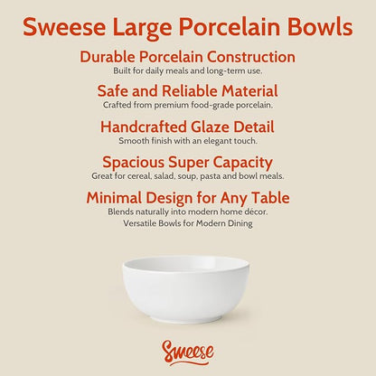 Sweese 24 oz Ceramic Cereal Bowl Set of 4, Round Serving Bowl - Image 8