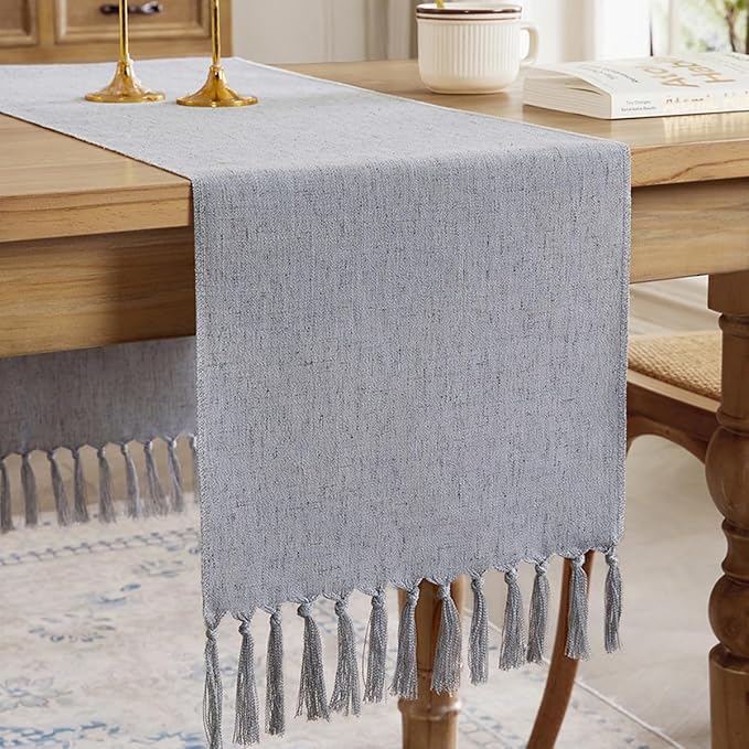 Cotton Linen Table Runner, 13x90 Inch, Machine Wash by Aoztio