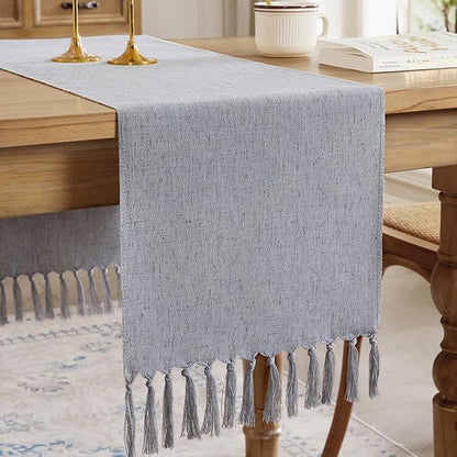 Cotton Linen Table Runner, 13x90 Inch, Machine Wash by Aoztio