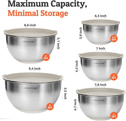 Premium Mixing Bowls With Lids Set, Airtight Lids, Thicker Stainless Steel - Image 3