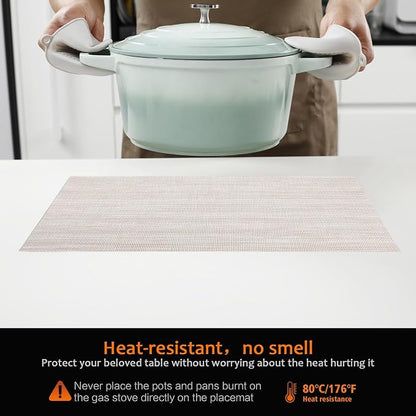 Beige Vinyl Placemats Set of 12, Heat Resistant Table Placemats | 18x12 inch - Image 4