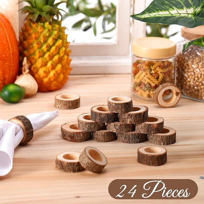 Set of 24 Wooden Bark Napkin Ring Handcrafted Wooden Napkin Holder Rustic - Image 3