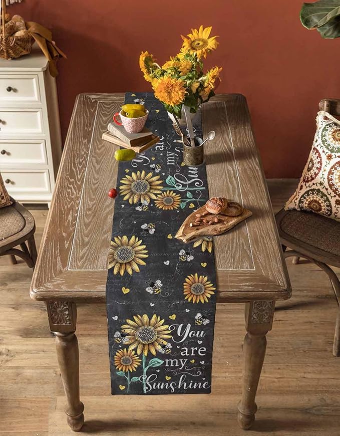 Farmhouse Sunflowers Short Table Runners 48 Inches, Cotton Linen Fabric Table - Image 4