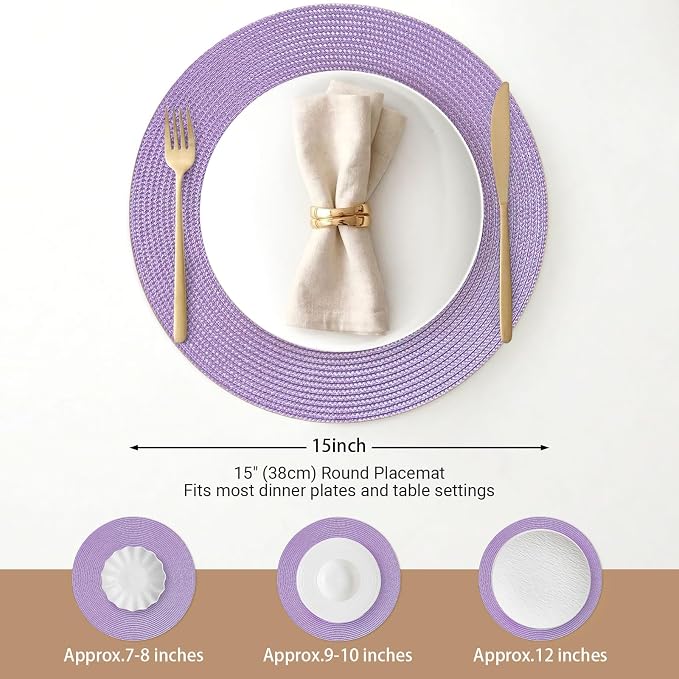 FunWheat Round Braided Placemats Set of 8 Table Mats - Image 3