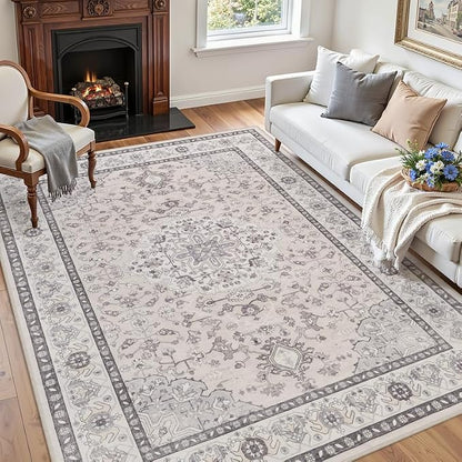6x9 Area Rugs for Living Room: Vintage Boho Neutral Washable Rug Indoor Soft - Image 3