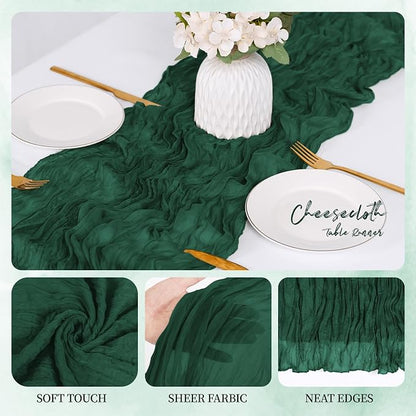 12 Pack Emerald Green Cheesecloth Table Runner 17x108 Inch Semi Sheer Boho - Image 3